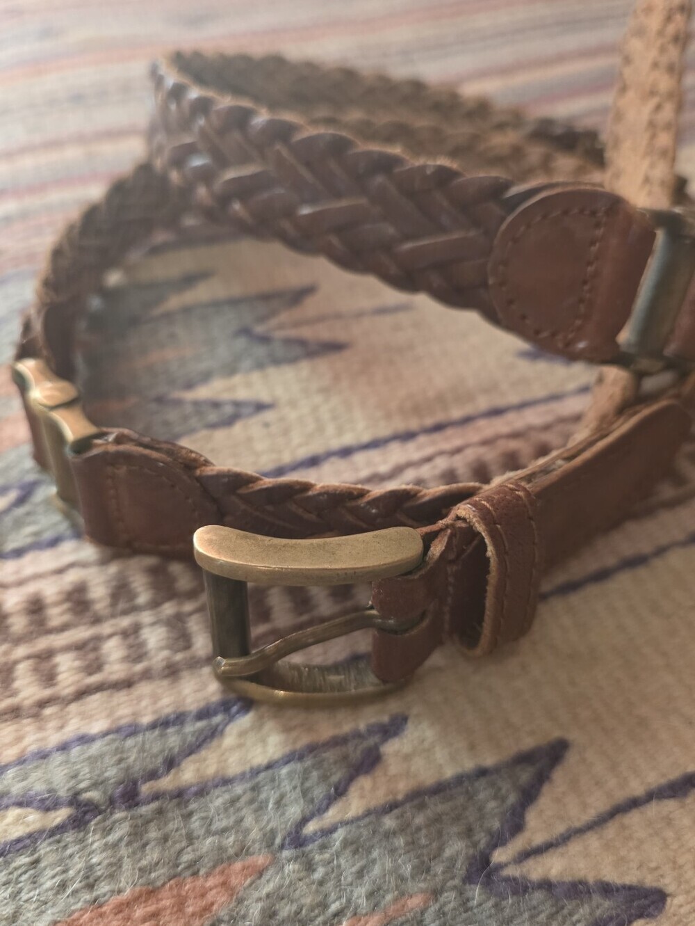 VTG Boho Braided Brown Leather Belt Brass Buckle Unbranded - Picture 3 of 10